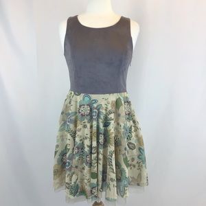 Mystree Faux Suede and Tulle Boho Fit Flare Dress